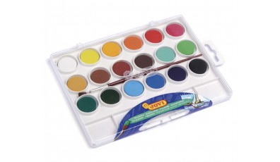 Watercolor Box 18 Tablets 22mm Assorted Colors + Brush